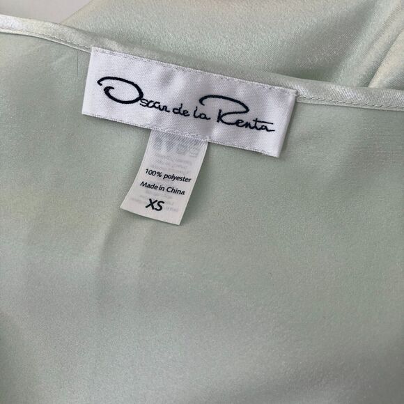 Oscar De La Renta Nightgown XS Pale Green Shiny Satin Romantic Chemise - Picture 5 of 12